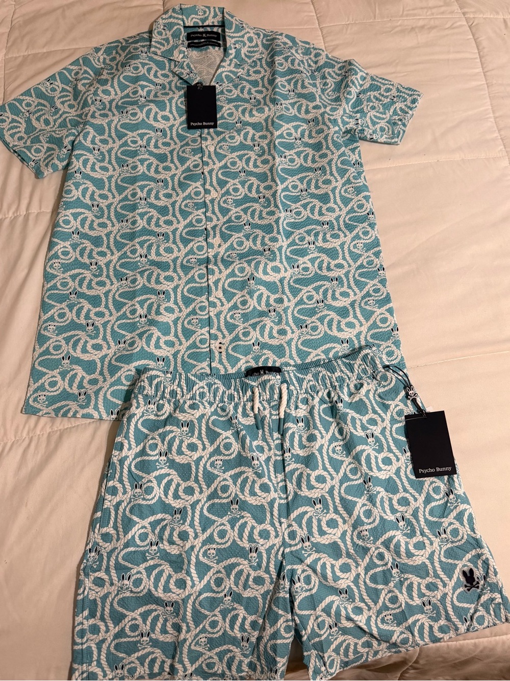 Psycho Bunny Teal Rope-Print Short Set